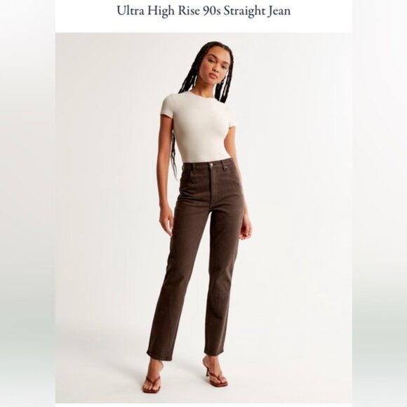 NWT ABERCROMBIE & FITCH ultra high rise the 90s straight jeans in brown (6R/28) - Picture 2 of 6